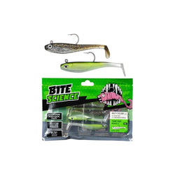 Bite Science Multi Colour 4" Thump Shad 4 pack Rigged 2/0 Jigheads Bling Bait & Greenback Herring