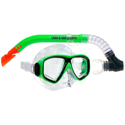 Land & Sea Sports Clearwater Black Silicone Mask and Snorkel Set Lime