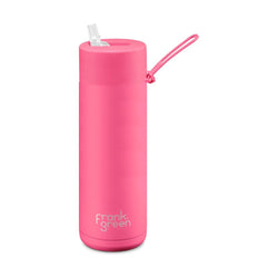 Frank Green 595ml Ceramic Reusable Bottle with Straw Lid Neon Pink