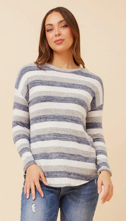 Caroline Morgan Demin Blue Multi Stripe Long Sleeve Top 16