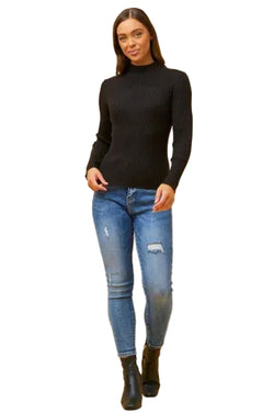 Caroline Morgan Polo Neck Ribbed Long Sleeve Knit