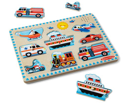 Melissa & Doug Wooden Sound Puzzle Vehicles