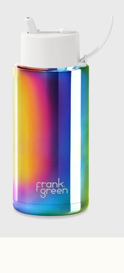 Frank Green 34oz Ceramic Reusable Bottle Limited Edition Rainbow with Flip Lid Cloud
