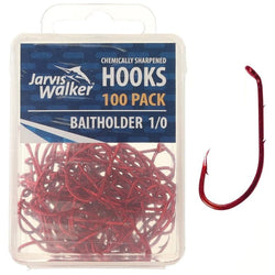 Jarvis Walker Chemically Sharpened Baitholder Hooks - 100 Packs Red Baitholder 100pk Size 1 0