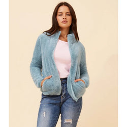 Caroline Morgan High Neck Fleece Jacket Blue Breeze