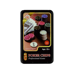 Poker Chips in Tin with Cards