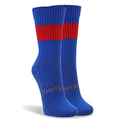 Thinskins Short Footy Socks Royal with Red Hoops 12-14
