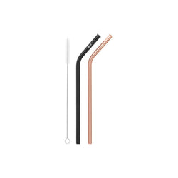 Cheeki Stainless Steel Bent Straw with Brush Black Rose Gold
