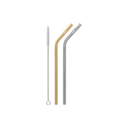 Cheeki Stainless Steel Bent Straw with Brush Silver Gold